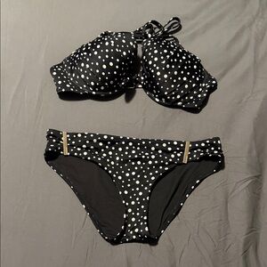 Victoria’s Secret Black & White Polka Dot Halter Bikini Set w/ Matching Bottoms